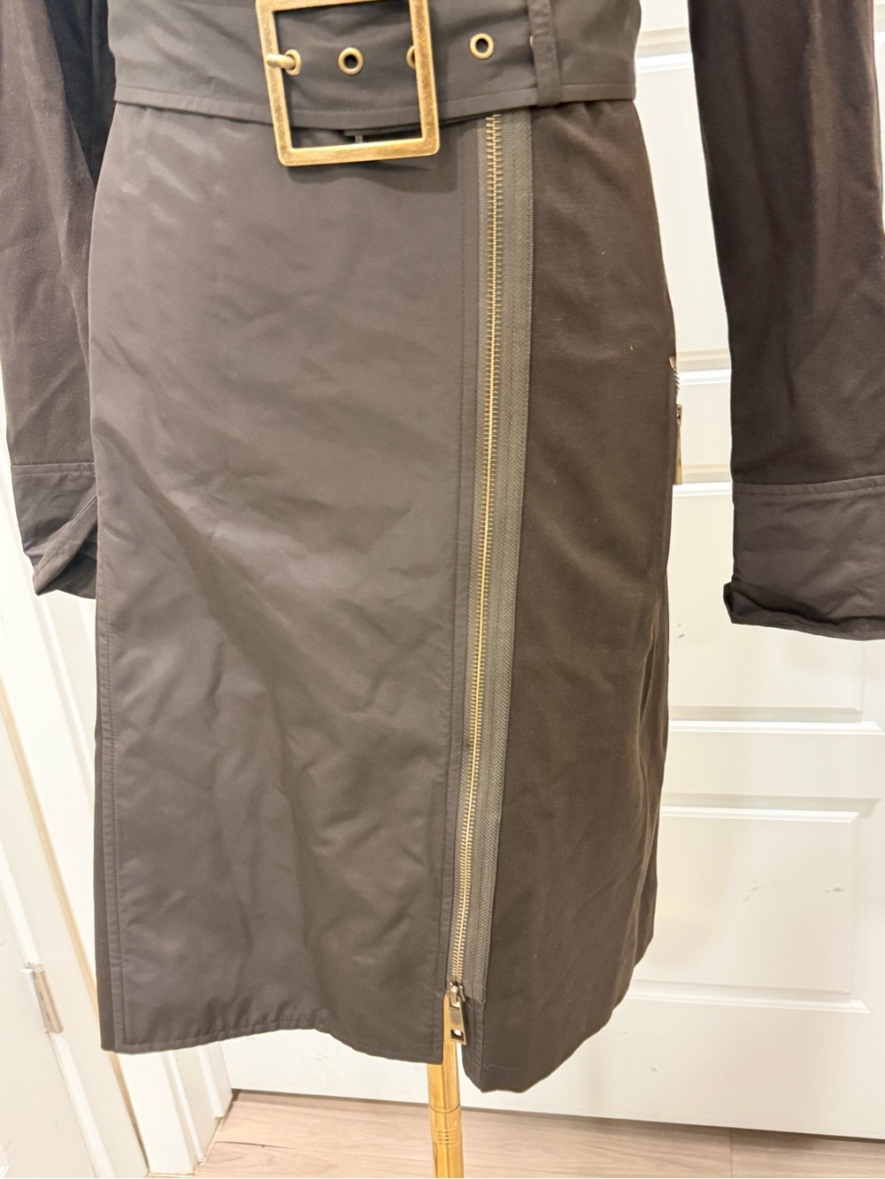 Per Se Dark Brown Classic Belted with Stretch Panels Versatile Collar Coat - Picture 5 of 15